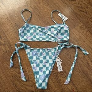 La Porte Blue Purple Checkered string  Bikini Medium NWT SEXY beach Swimwear